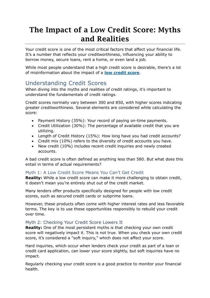 the impact of a low credit score myths