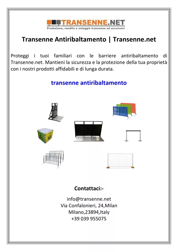 transenne antiribaltamento transenne net