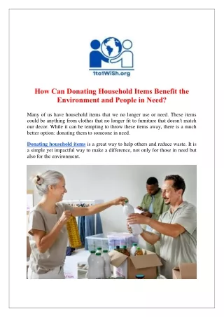 How Can Donating Household Items Benefit the  Environment and People in Need?