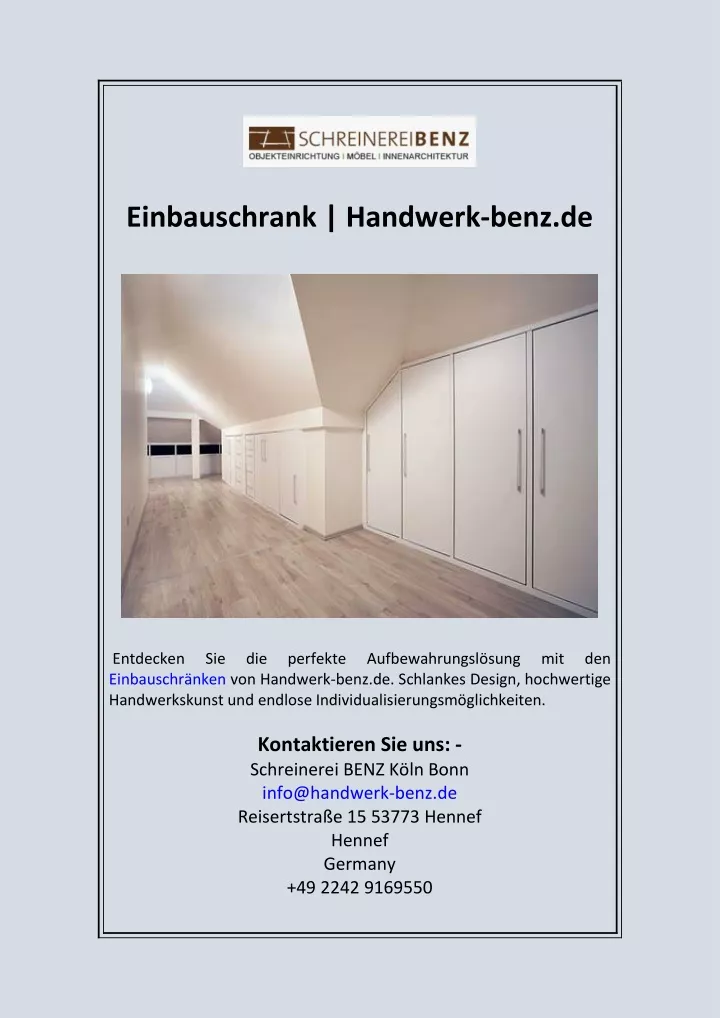 einbauschrank handwerk benz de