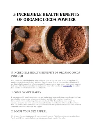 5 INCREDIBLE HEALTH BENEFITS OF ORGANIC COCOA POWDER