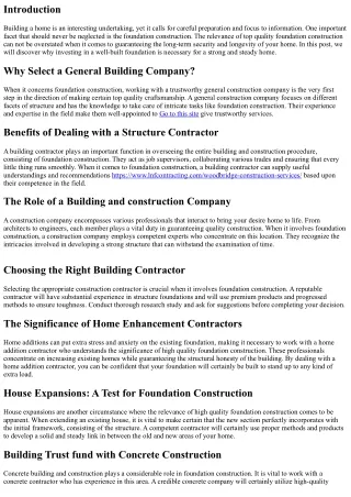 The Relevance of Top Quality Foundation Construction for a Solid and Stable Home