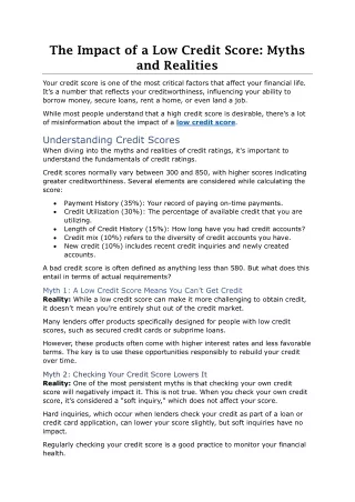 The Impact of a Low Credit Score: Myths and Realities