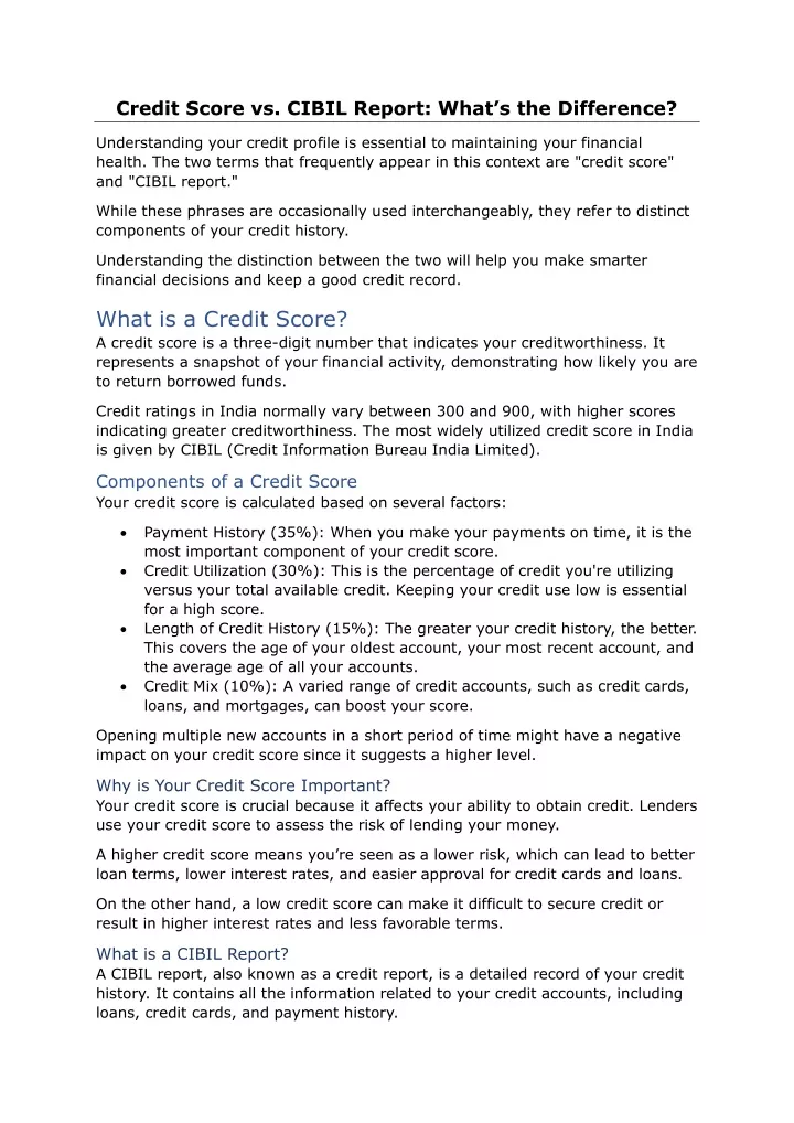 credit score vs cibil report what s the difference