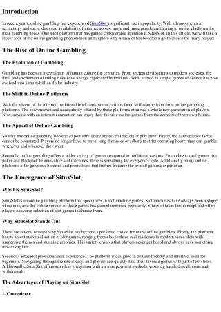 The Rise of SitusSlot: A Closer Look at the Online Gambling Phenomenon