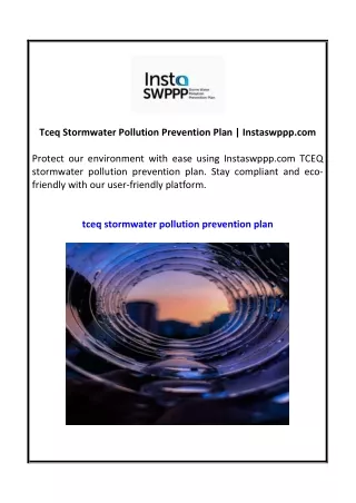 Tceq Stormwater Pollution Prevention Plan | Instaswppp.com