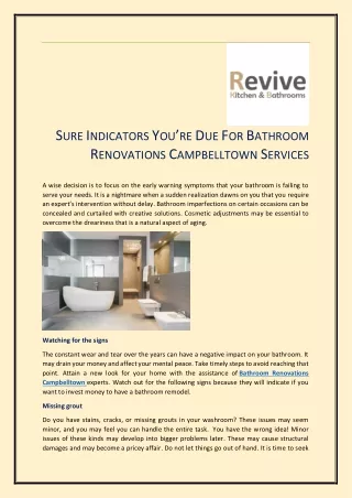 SURE INDICATORS YOU’RE DUE FOR BATHROOM RENOVATIONS CAMPBELLTOWN SERVICES