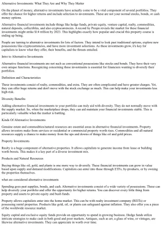 Alternative Investments: What They Are and Why They Matter