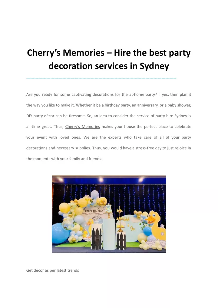 cherry s memories hire the best party decoration