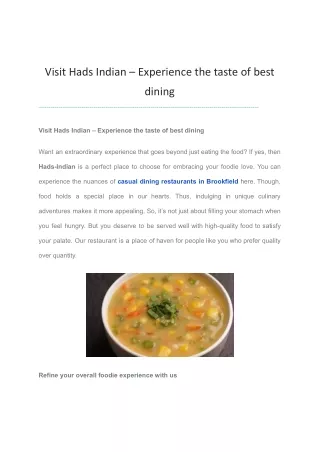 Visit Hads Indian – Experience the taste of best dining