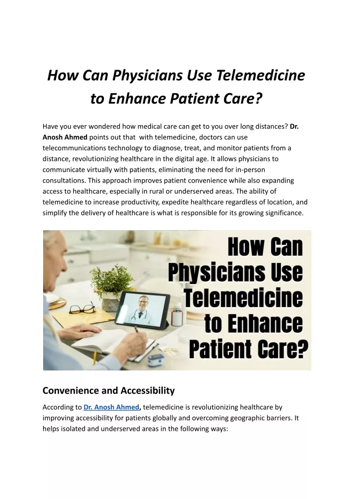 how can physicians use telemedicine to enhance