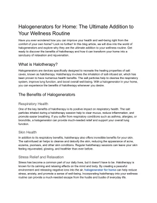 Halogenerators for Home: The Ultimate Addition to Your Wellness Routine