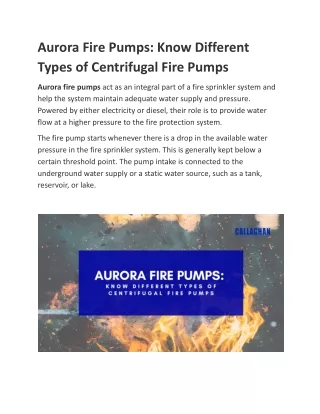 Aurora Fire Pumps_ Know Different Types of Centrifugal Fire Pumps