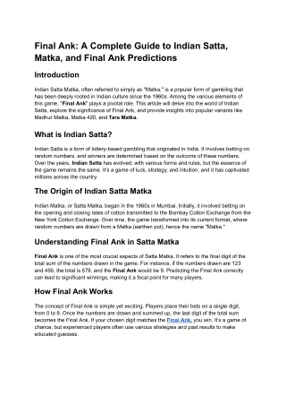 Final Ank: A Complete Guide to Indian Satta, Matka, and Final Ank Predictions