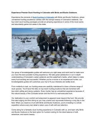 Experience Premier Duck Hunting in Colorado with Birds and Bucks Outdoors