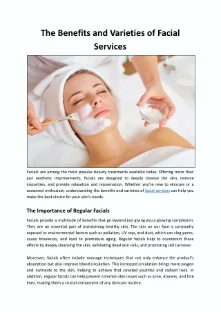 The Benefits and Varieties of Facial Services