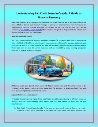 Understanding Bad Credit Loans in Canada