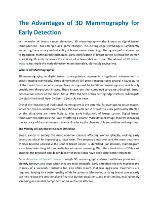 The Advantages of 3D Mammography for Early Detection