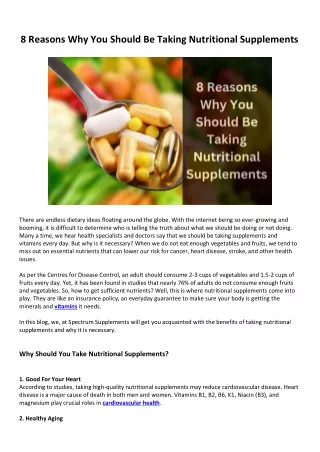 8 Reasons Why You Should Be Taking Nutritional Supplements