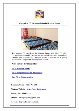 Convenient PG Accommodation in Sitapura Jaipur