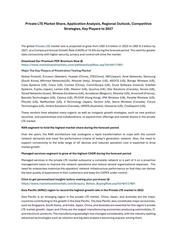 private lte market share application analysis