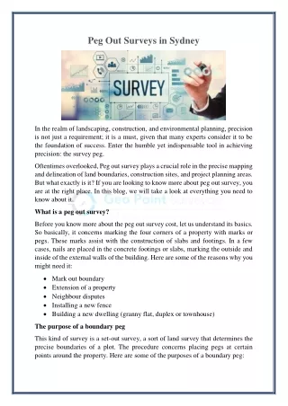 Peg Out Surveys in Sydney