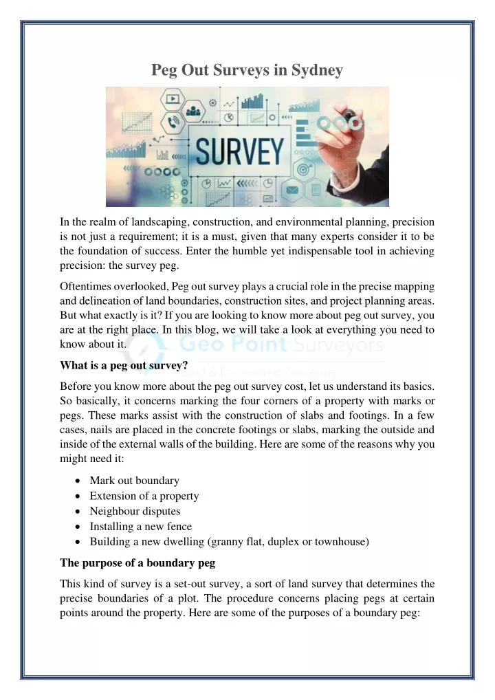 peg out surveys in sydney