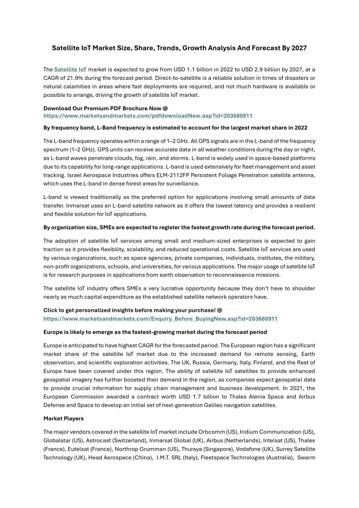 satellite iot market size share trends growth