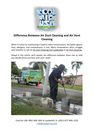 Difference Between Air Duct Cleaning and Air Vent Cleaning