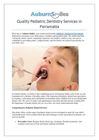 Quality Pediatric Dentistry Services in Parramatta