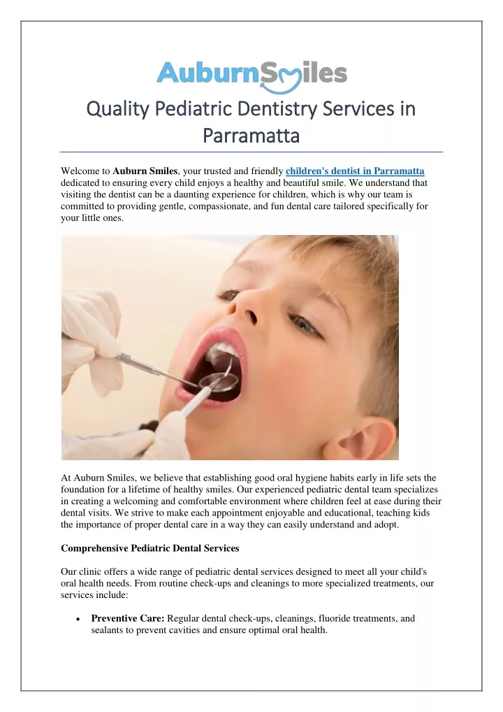 quali quality pediatric dentistry services