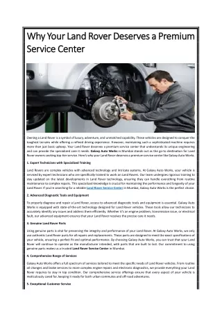 Why Your Land Rover Deserves a Premium Service Center