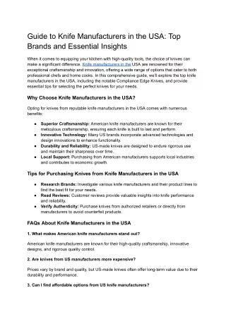 Essential Guide to Knife Manufacturers in the USA