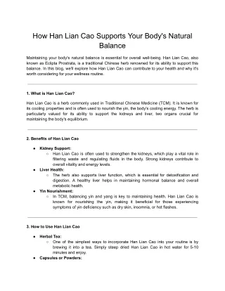 How Han Lian Cao Supports Your Body's Natural Balance