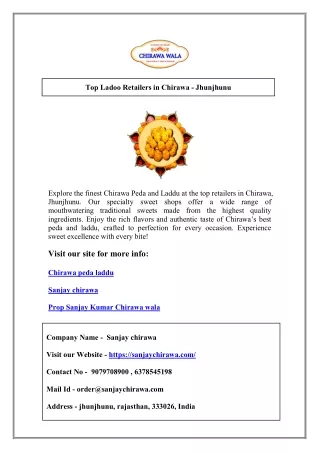 Top Ladoo Retailers in Chirawa - Jhunjhunu