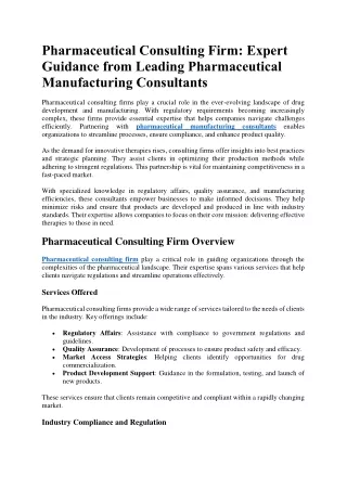 Pharmaceutical Consulting Firm Expert Guidance from Leading Pharmaceutical Manufacturing Consultants