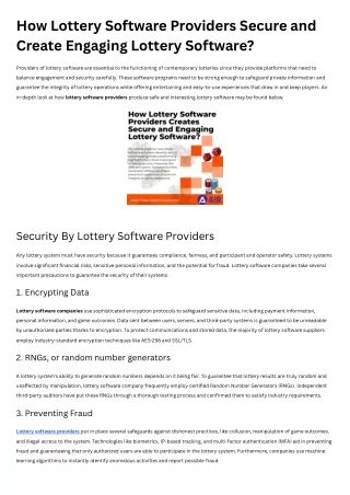 How Lottery Software Providers Secure and Create Engaging Lottery Softwares