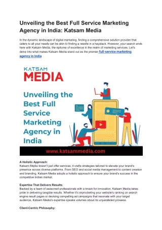 Best Full-Service Marketing Agency in India: Katsam Media