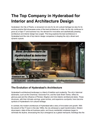 The Top Companies located in Hyderabad for Interior and Architecture Design
