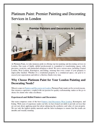 Platinum Paint: Premier Painting and Decorating Services in London