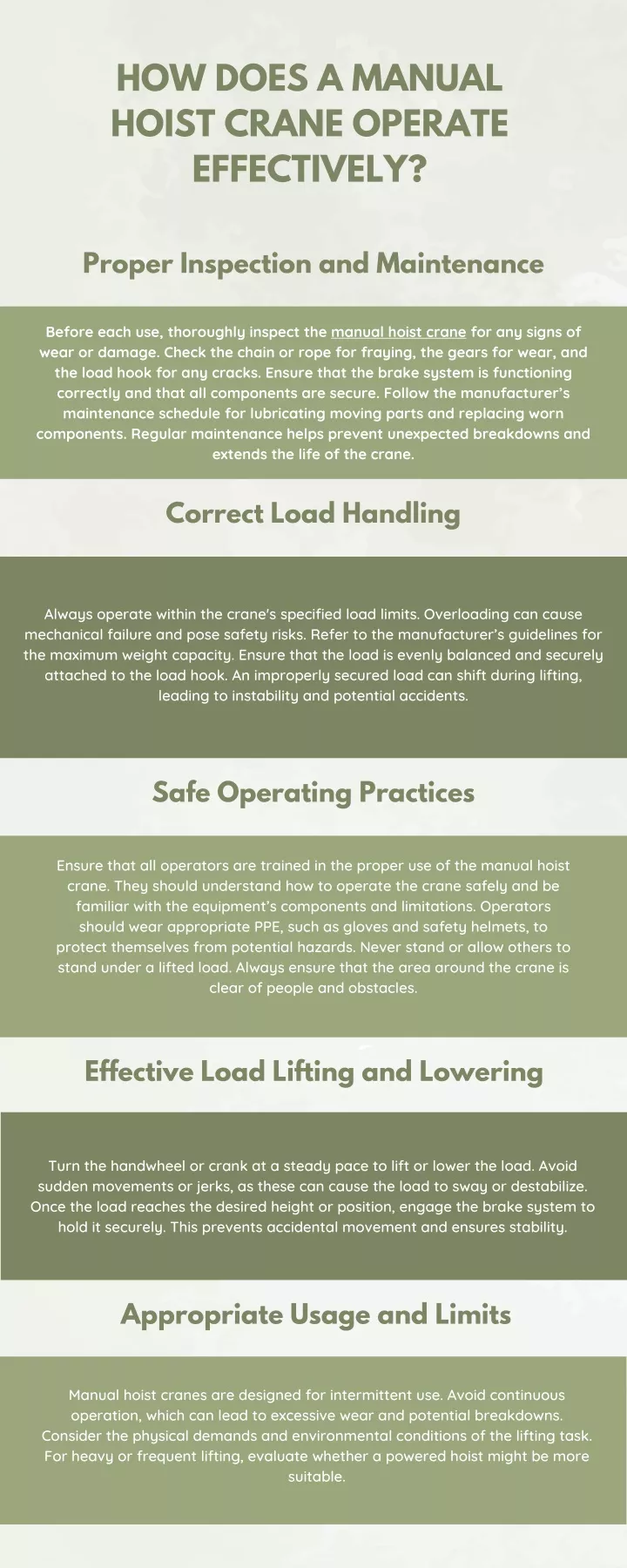 how does a manual hoist crane operate effectively