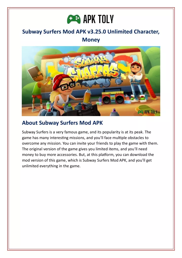 subway surfers mod apk v3 25 0 unlimited