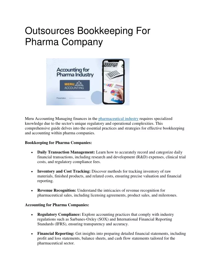 outsources bookkeeping for pharma company