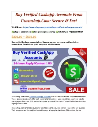 Buy Verified Cashapp Accounts From Usasnshop in $300.00 – $500.00