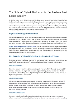 The Role of Digital Marketing in the Modern Real Estate Industry