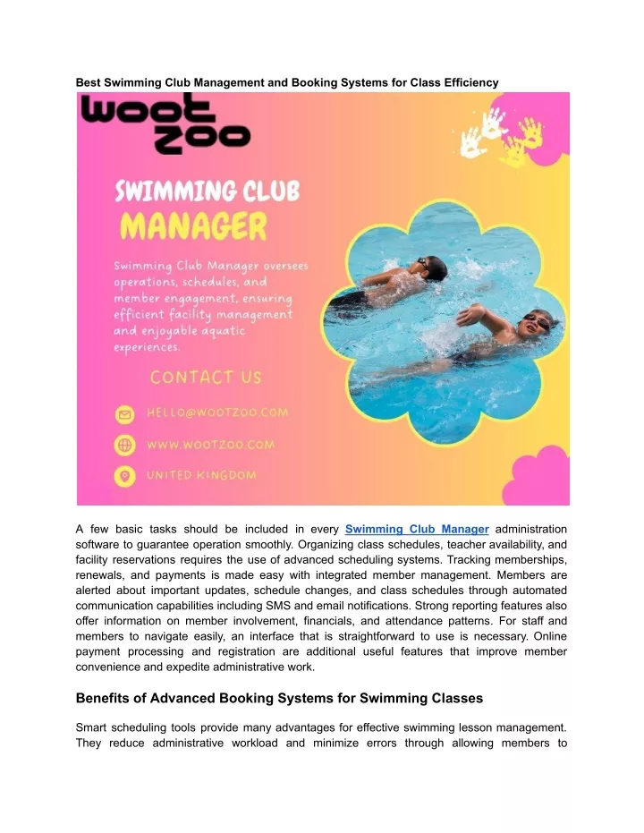 best swimming club management and booking systems