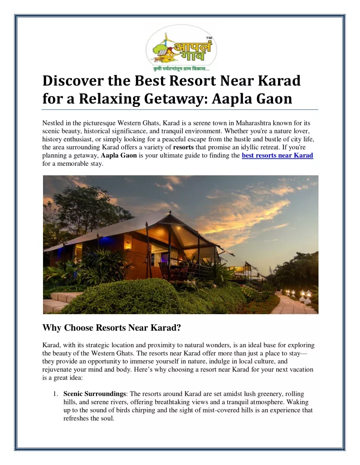 discover the best resort near karad