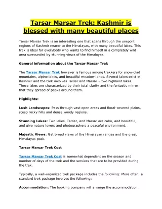 Tarsar Marsar Trek Kashmir is blessed with many beautiful places