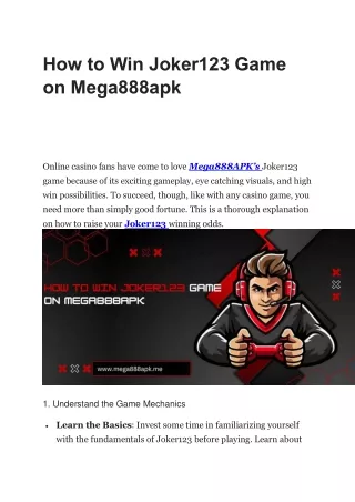 how to win joker123 game on mega888apk