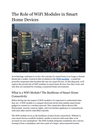 The Role of WiFi Modules in Smart Home Devices